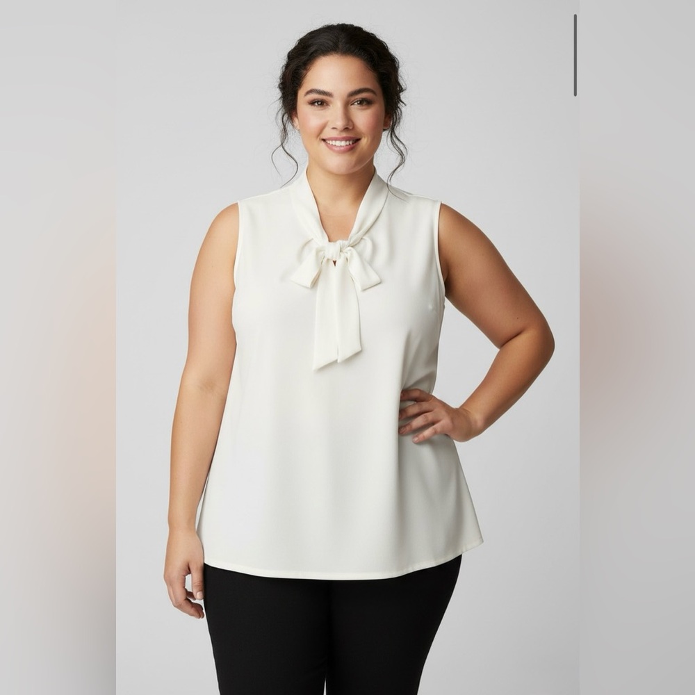 Kasper Ivory Sleeveless Top with Bow